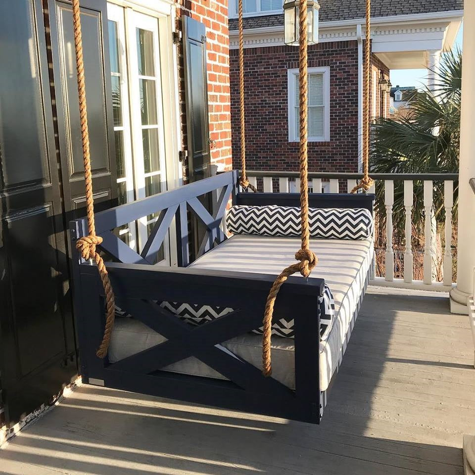 Full-Size Modern Farmhouse Swing Bed **Cushions Included**