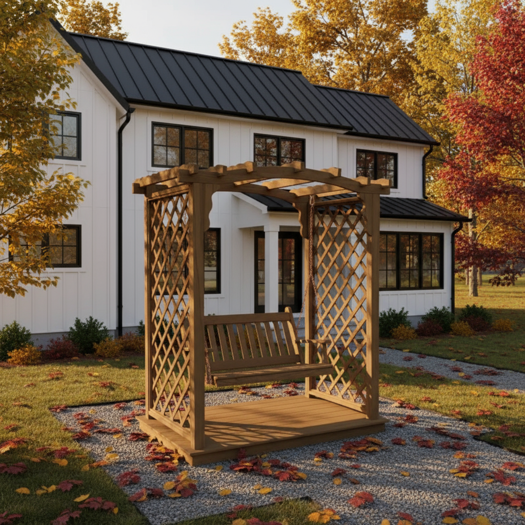 Jamesport Cedar Arbor with Deck & Swing