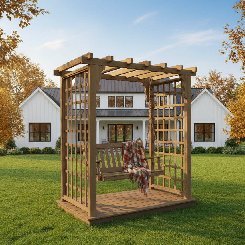 Lexington Cedar Arbor with Deck & Swing
