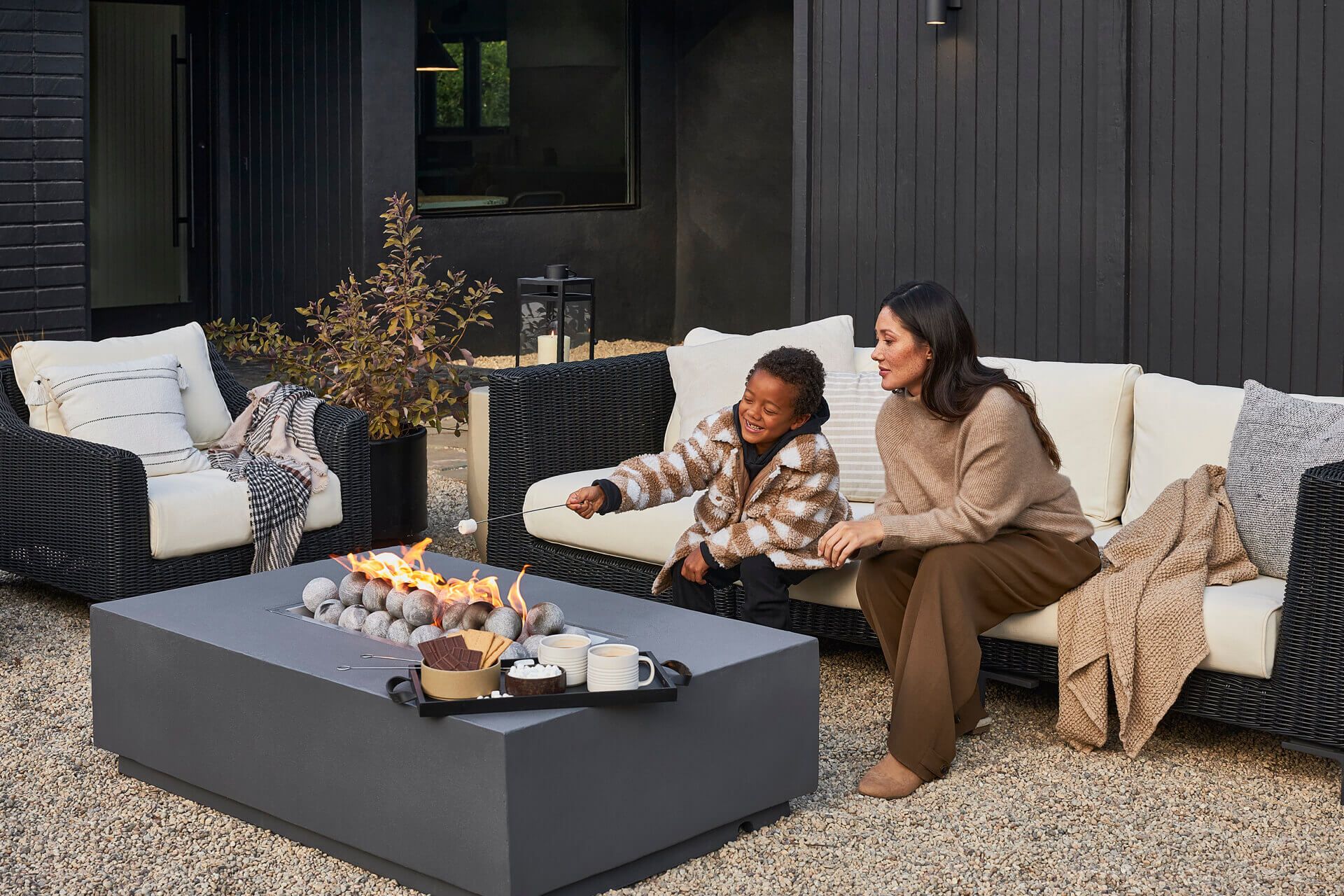 Concrete Fire Pit Table Cooking Set - Rectangular