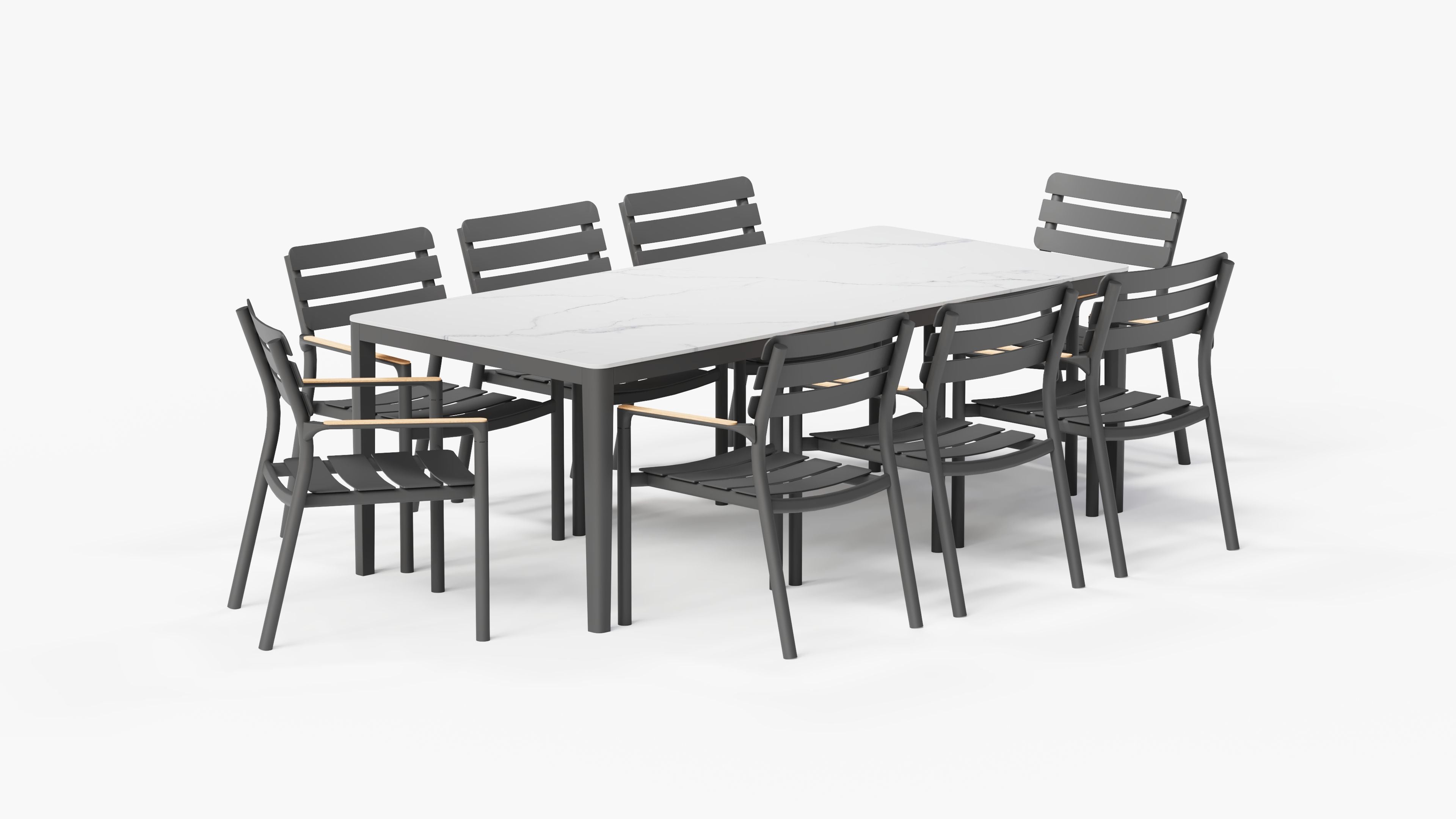 OuterStone Outdoor Dining Table + 8 595 Dining Armchairs
