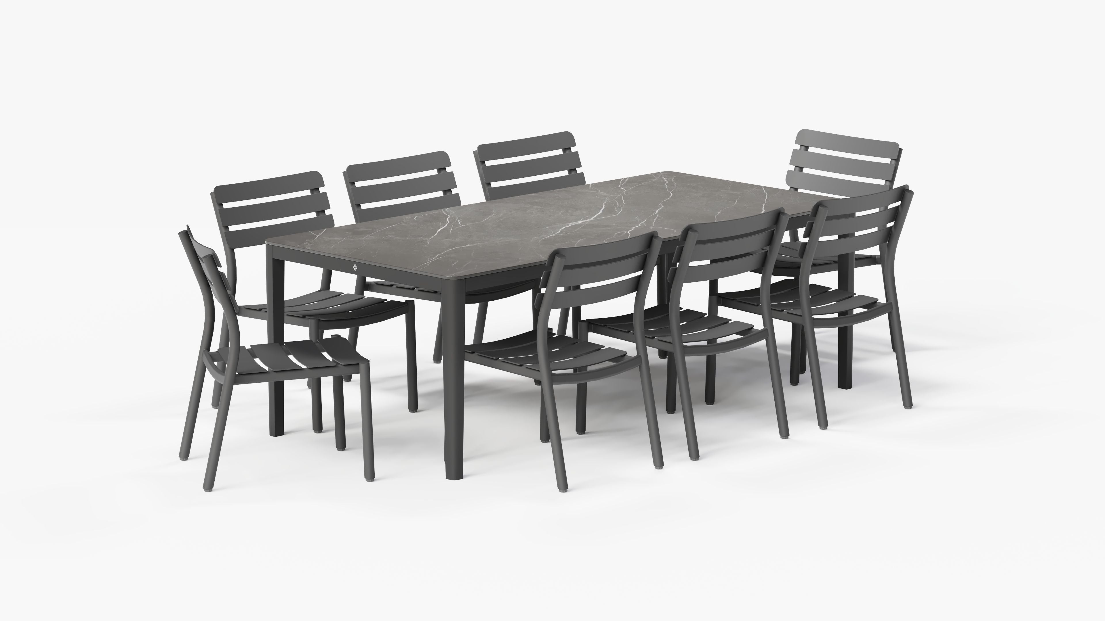 OuterStone Outdoor Dining Table + 8 595 Dining Armless Chairs