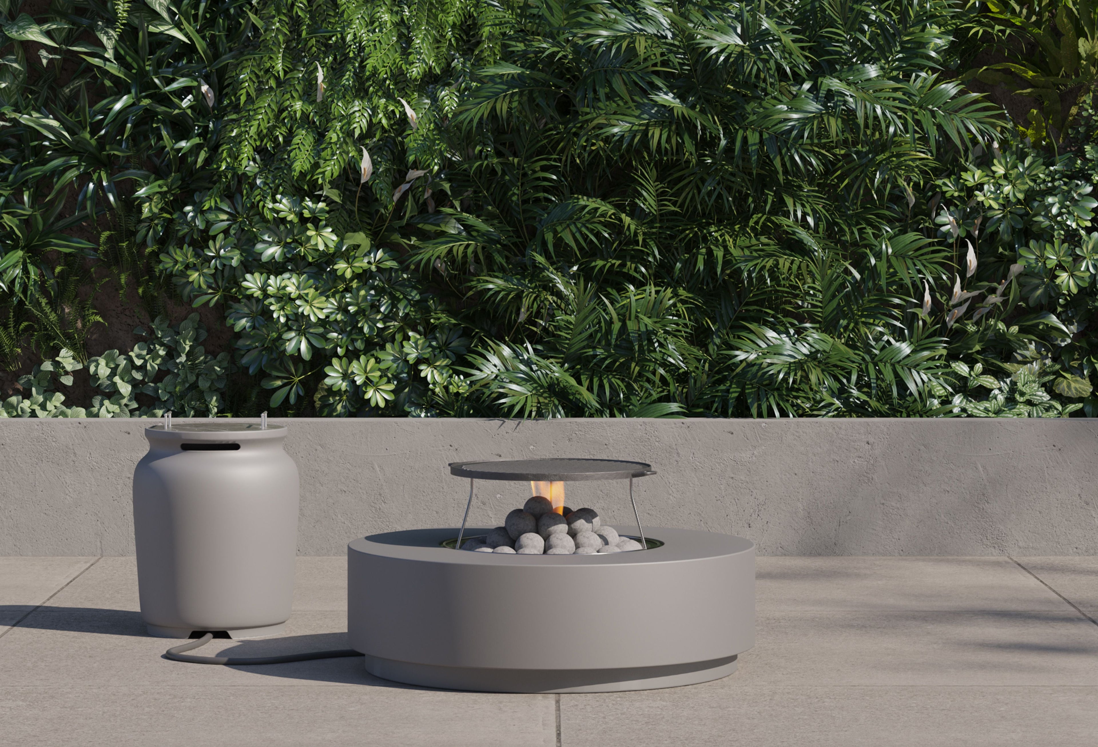 Concrete Fire Pit Table Cooking Set + Propane Tank Cover - Round