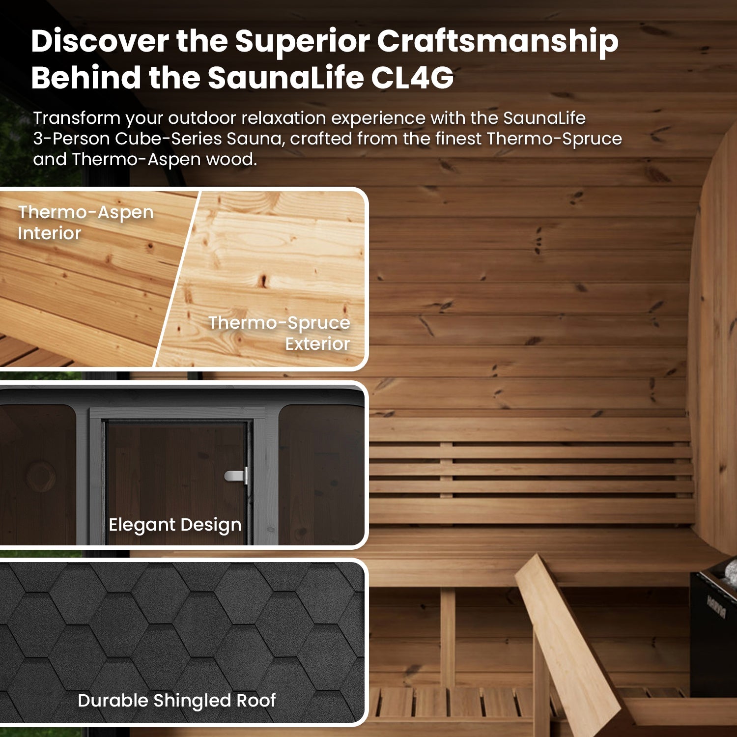 SaunaLife 3-Person Cube-Series Outdoor Home Sauna Kit CL4G