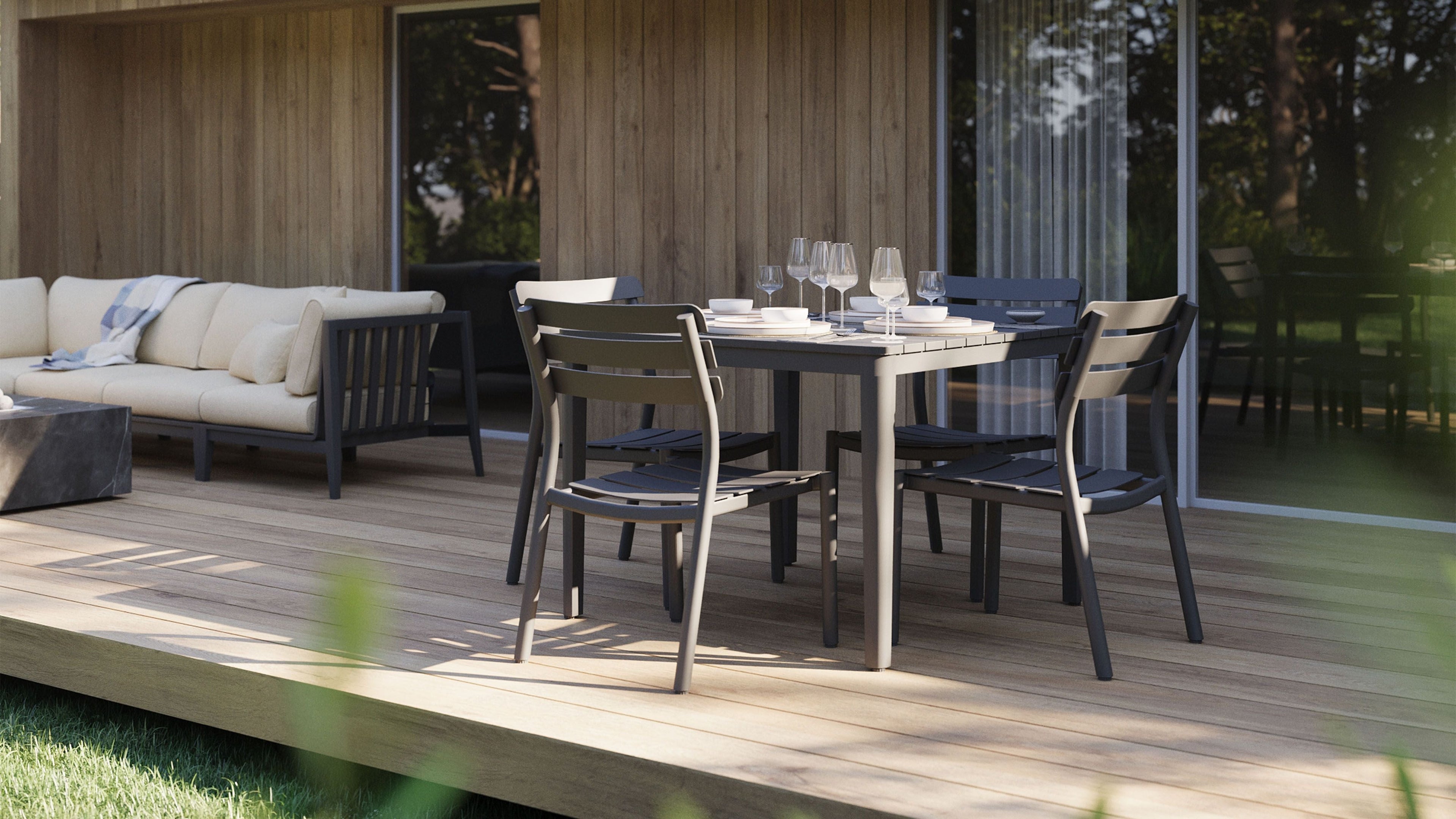 Aluminum Outdoor Square Dining Table + 4 Aluminum Director's Chairs