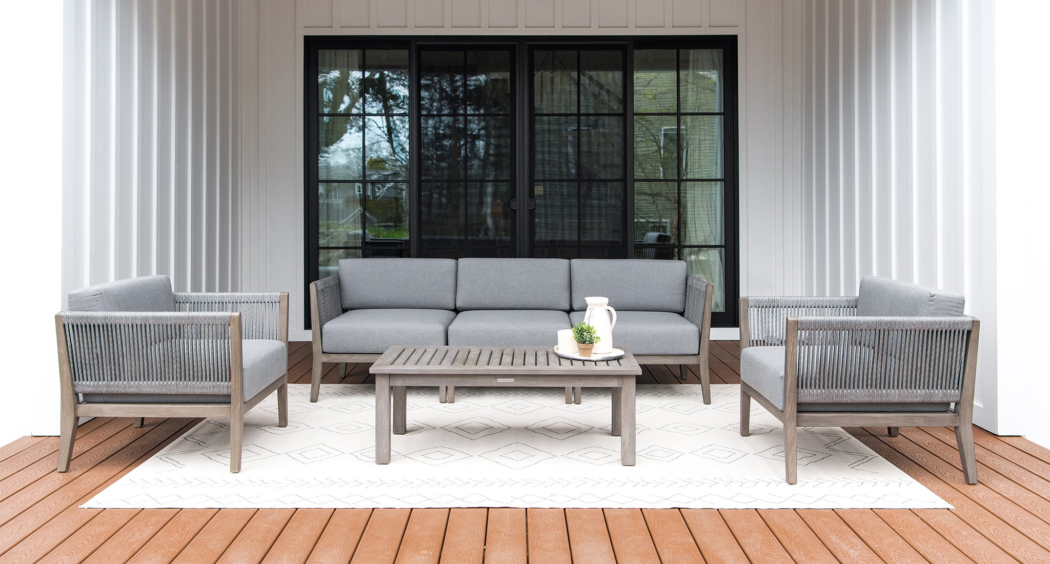 Fiji Teak & Rope Outdoor Sofa Club Chair Set