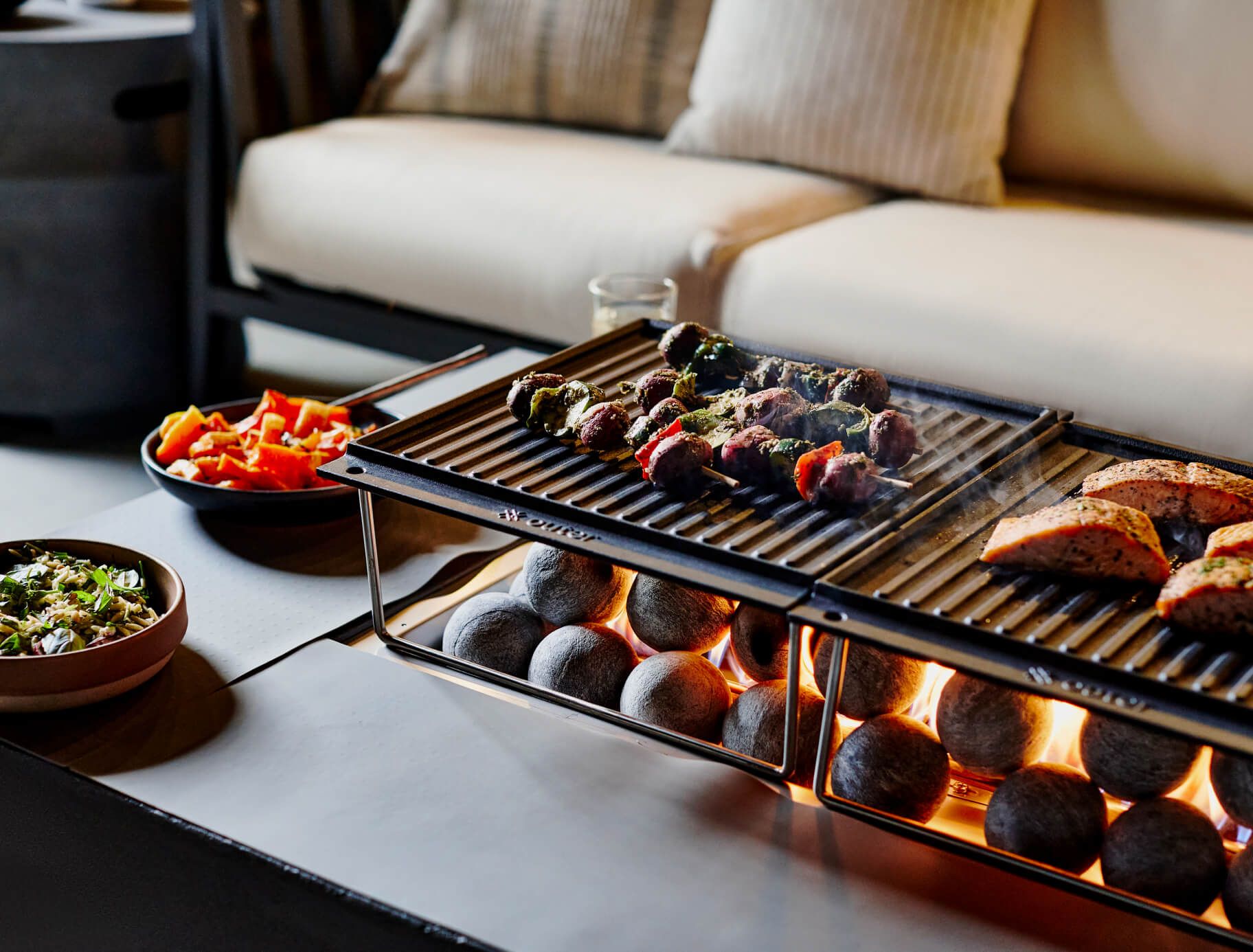 Concrete Fire Pit Table Cooking Set - Rectangular