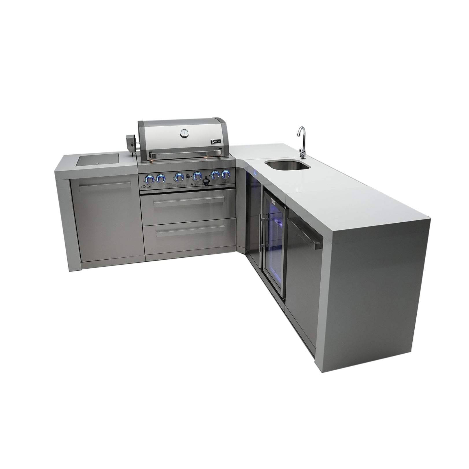 Mont Alpi 400 Deluxe BBQ Grill Island with L-Shape & Beverage Center - MAi400-D90BEV