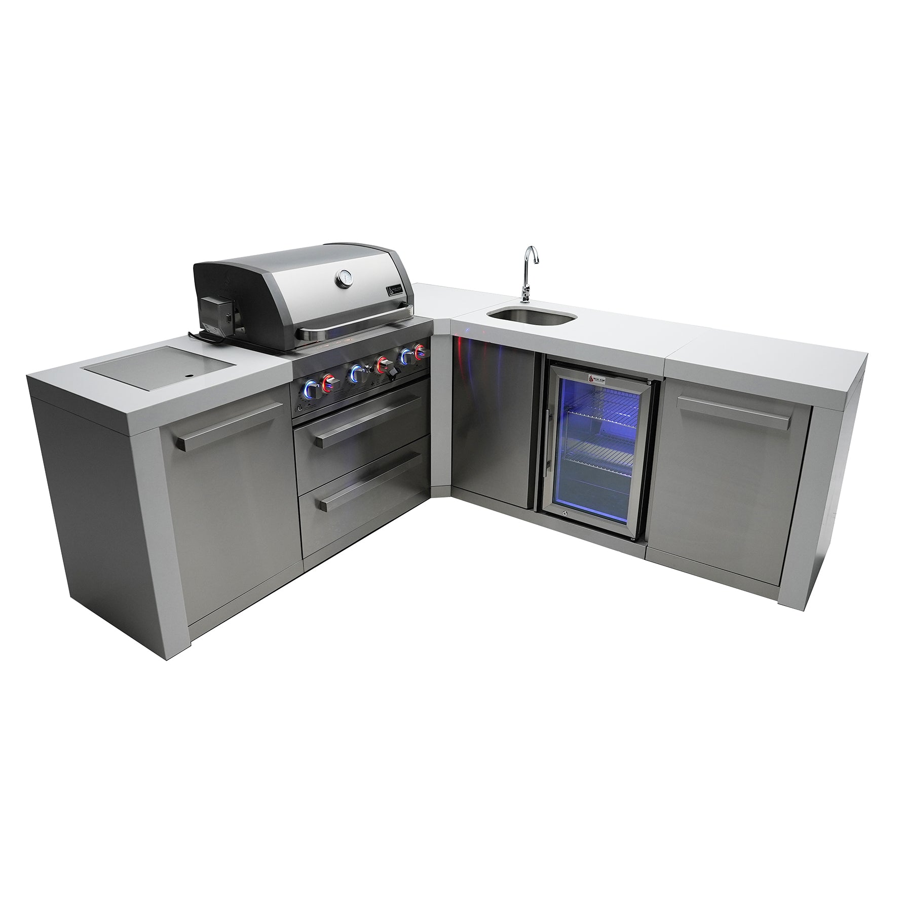 Mont Alpi 400 Deluxe BBQ Grill Island with L-Shape & Beverage Center - MAi400-D90BEV