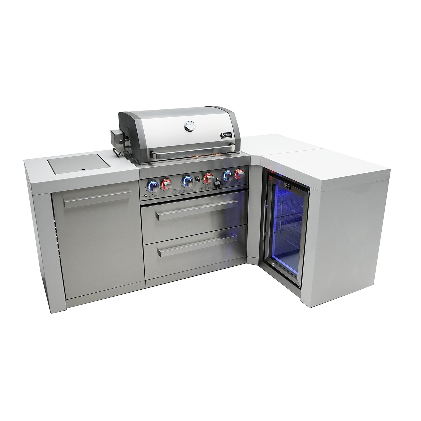 Mont Alpi 400 Deluxe BBQ Grill Island with L-Shape & Fridge Cabinet - MAi400-D90FC