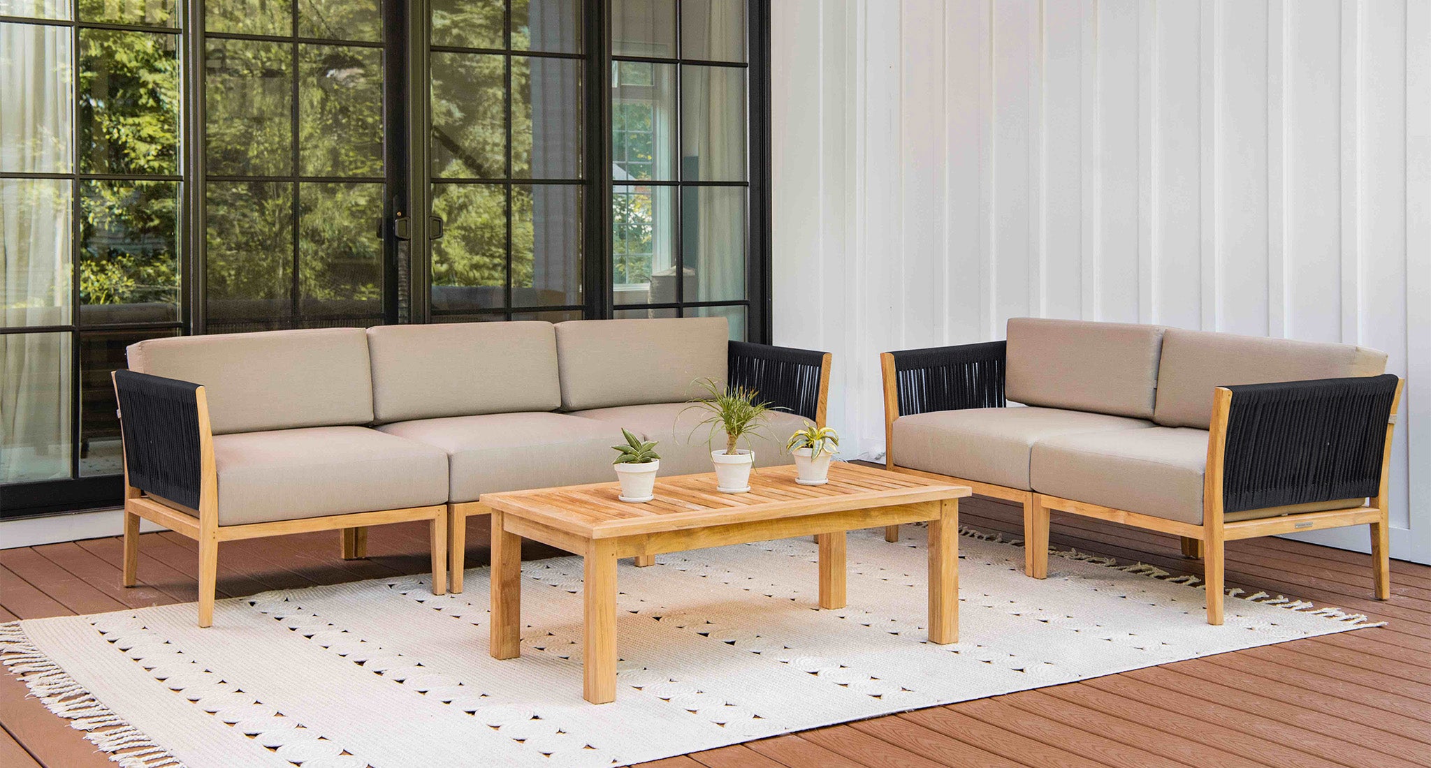 Malibu Teak & Rope Outdoor Sofa & Loveseat Set