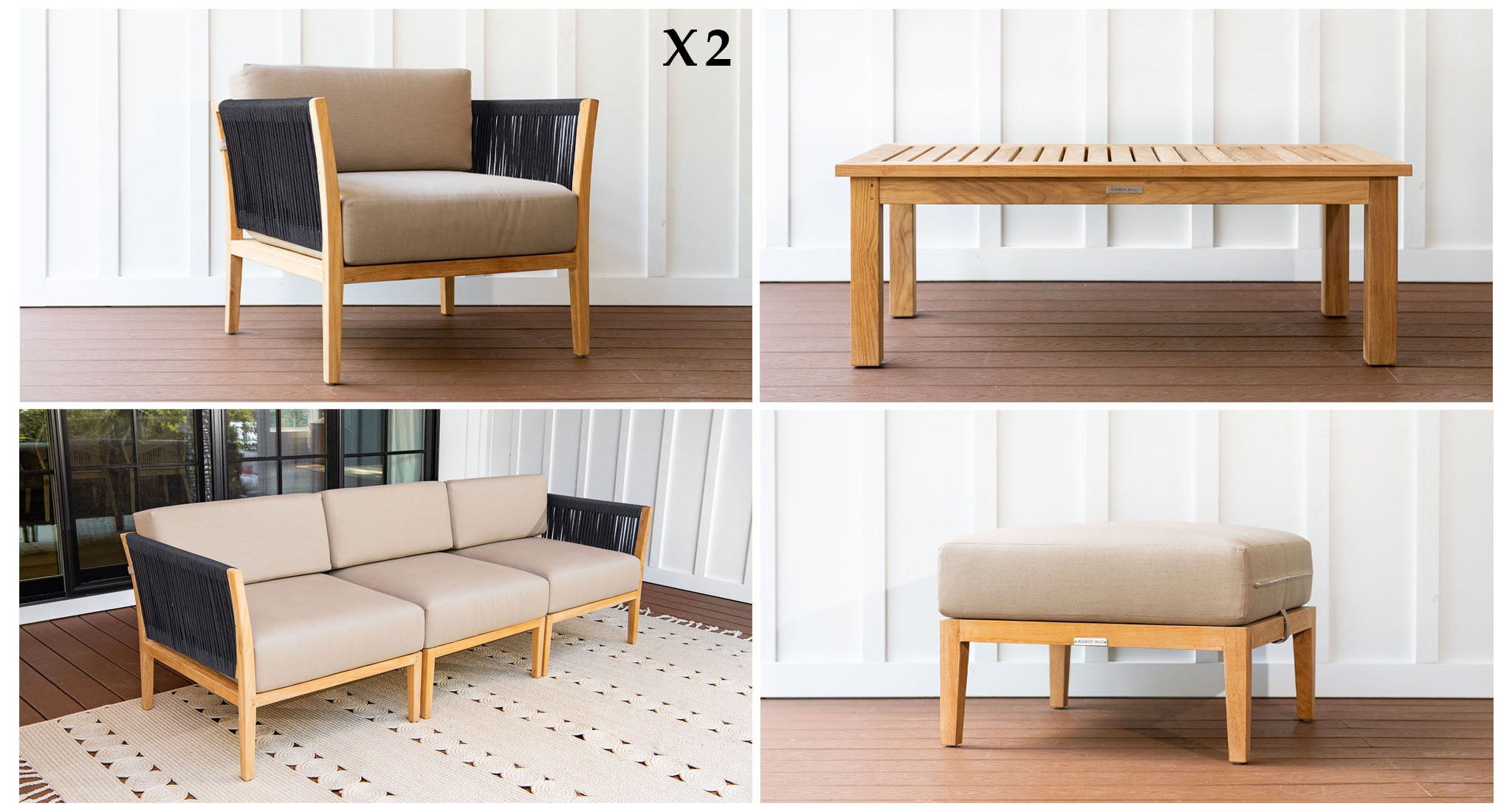 Malibu Teak & Rope Outdoor Sofa Set