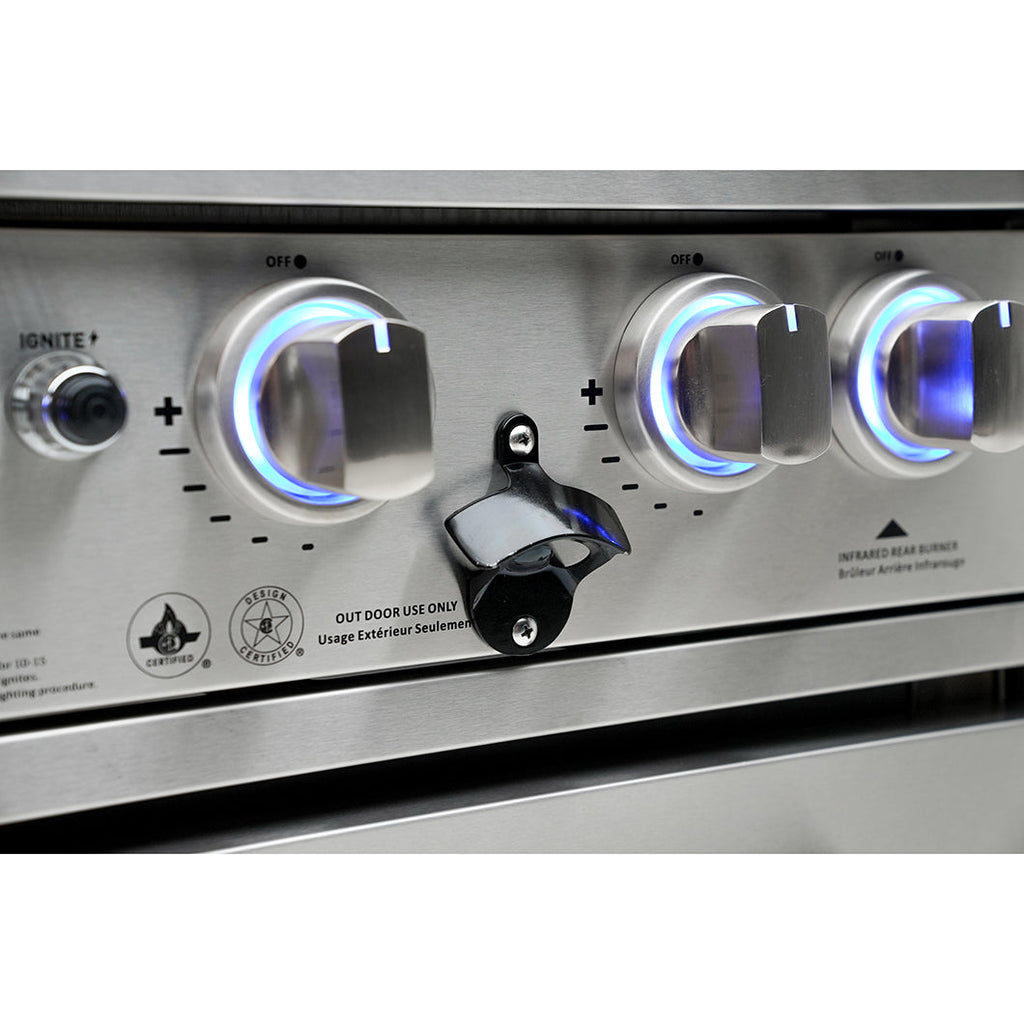 Mont Alpi 400 Deluxe BBQ Grill Island with L-Shape, Beverage Center & Fridge - MAi400-D90BEVFC
