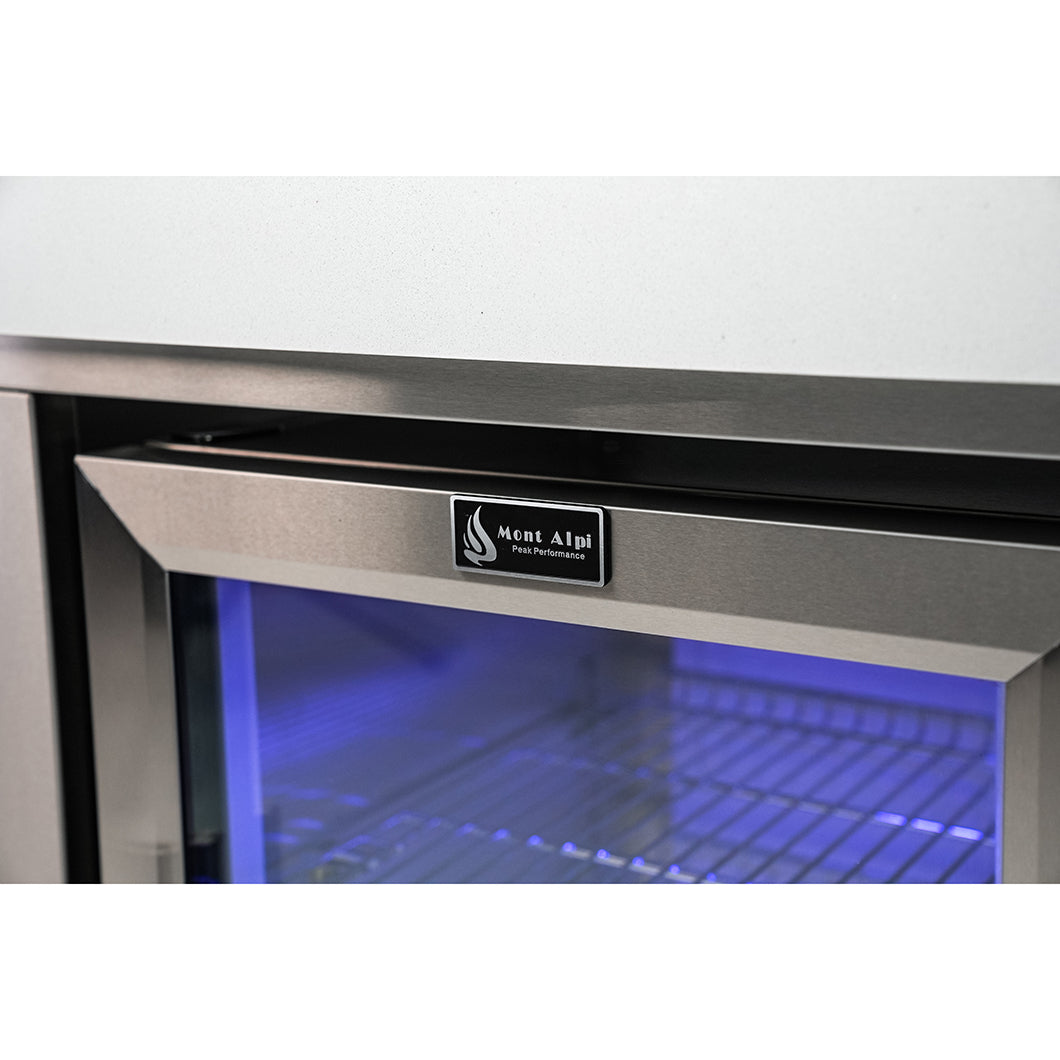 Mont Alpi 400 Deluxe BBQ Grill Island with L-Shape, Beverage Center & Fridge - MAi400-D90BEVFC