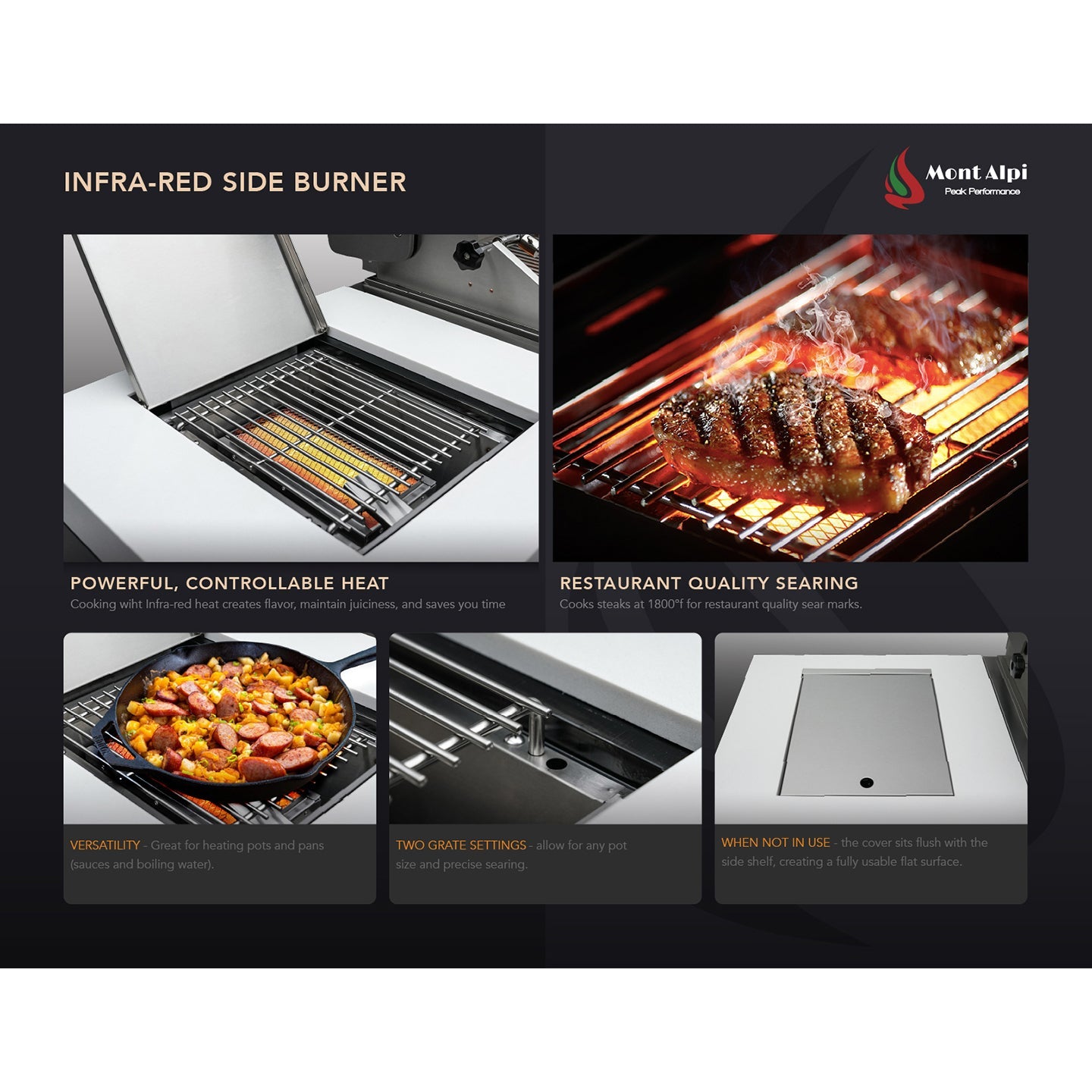 Mont Alpi 400 Deluxe BBQ Grill Island with L-Shape, Beverage Center & Fridge - MAi400-D90BEVFC