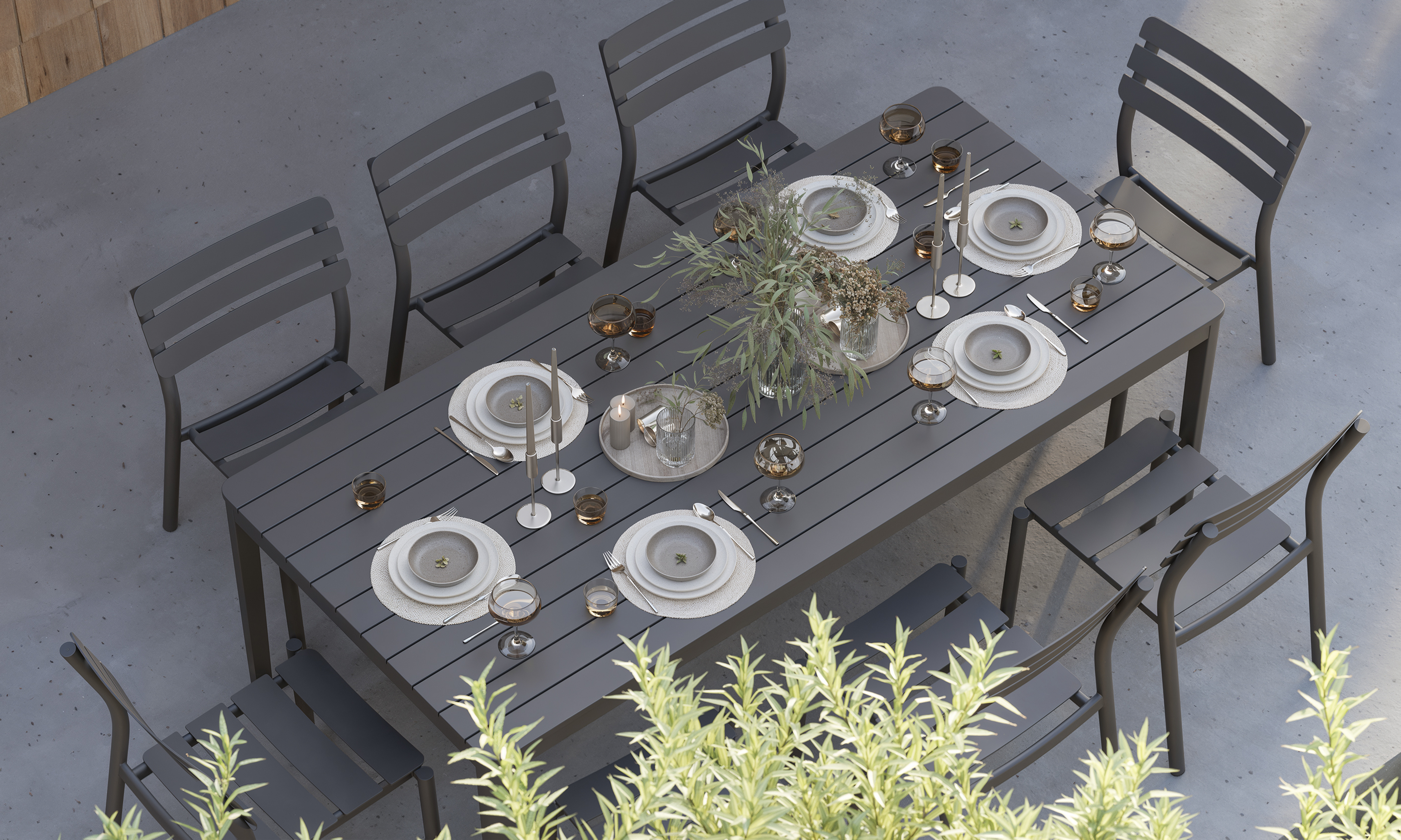 Aluminum Outdoor Rectangular Dining Table + 8 595 Dining Armless Chairs