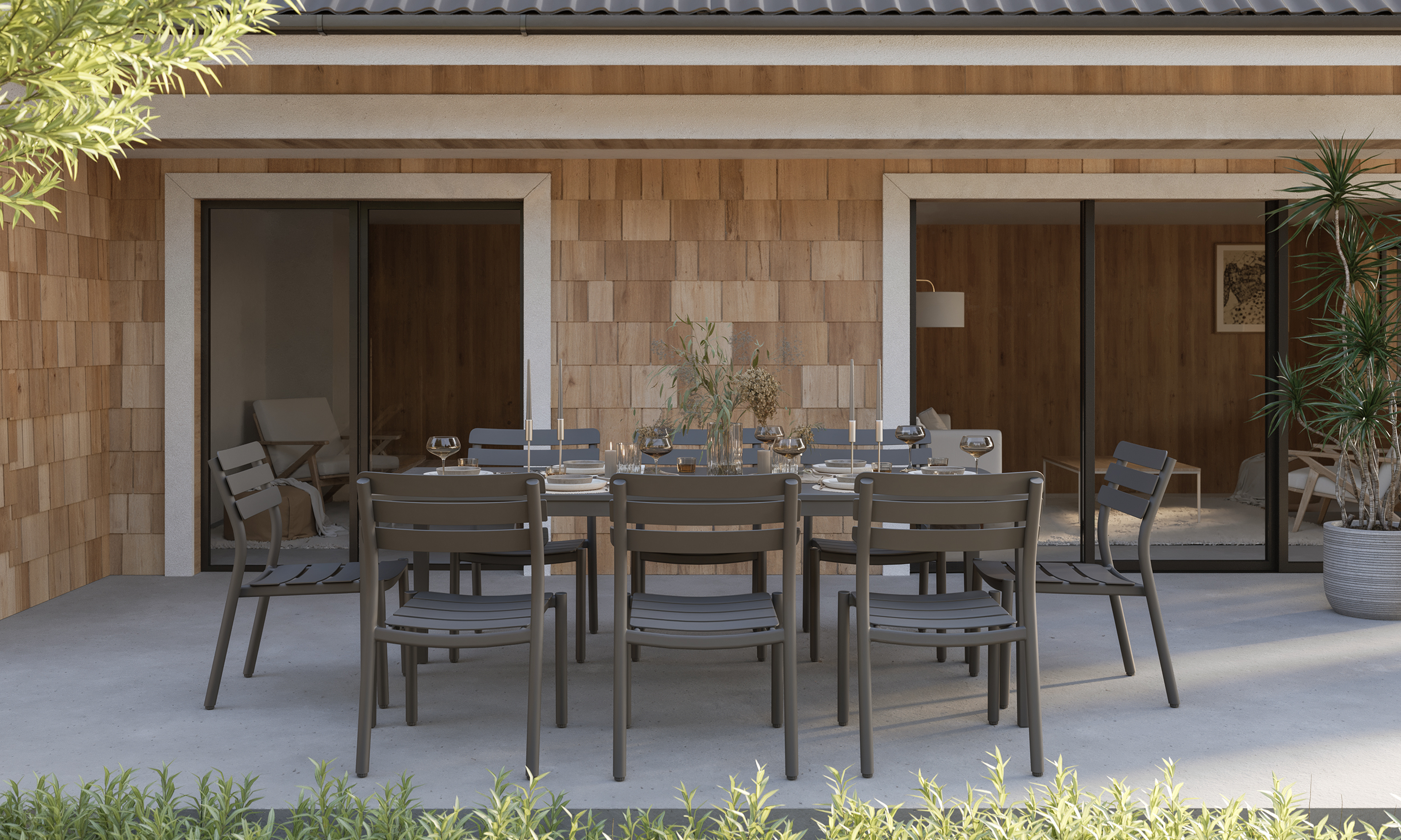 Aluminum Outdoor Rectangular Dining Table + 8 595 Dining Armless Chairs