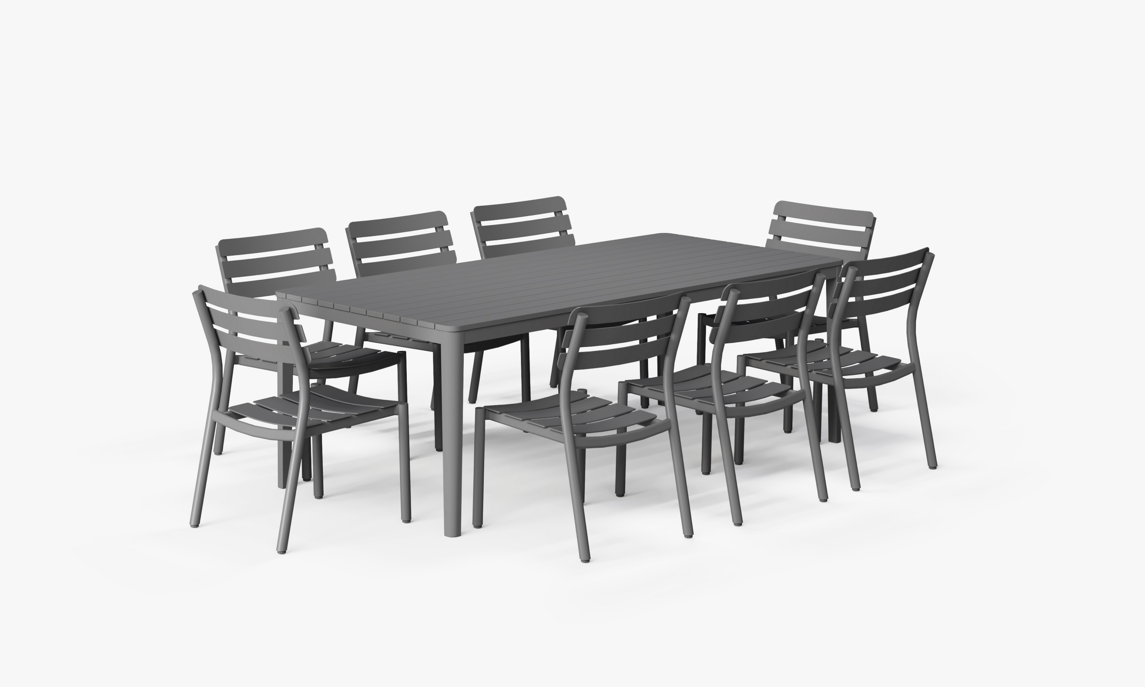 Aluminum Outdoor Rectangular Dining Table + 8 595 Dining Armless Chairs