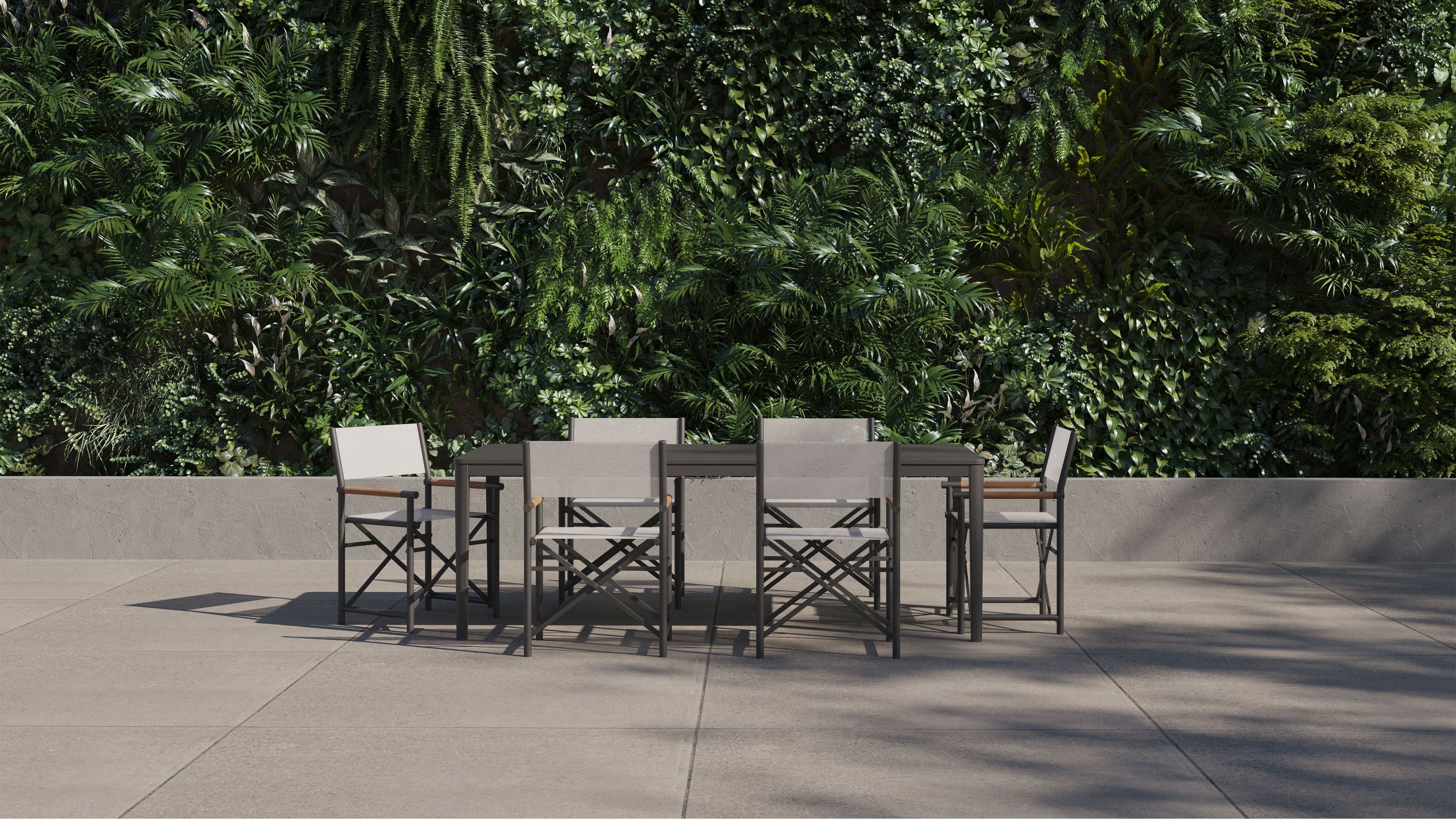 Aluminum Outdoor Rectangular Dining Table + 6 Aluminum Director's Chairs