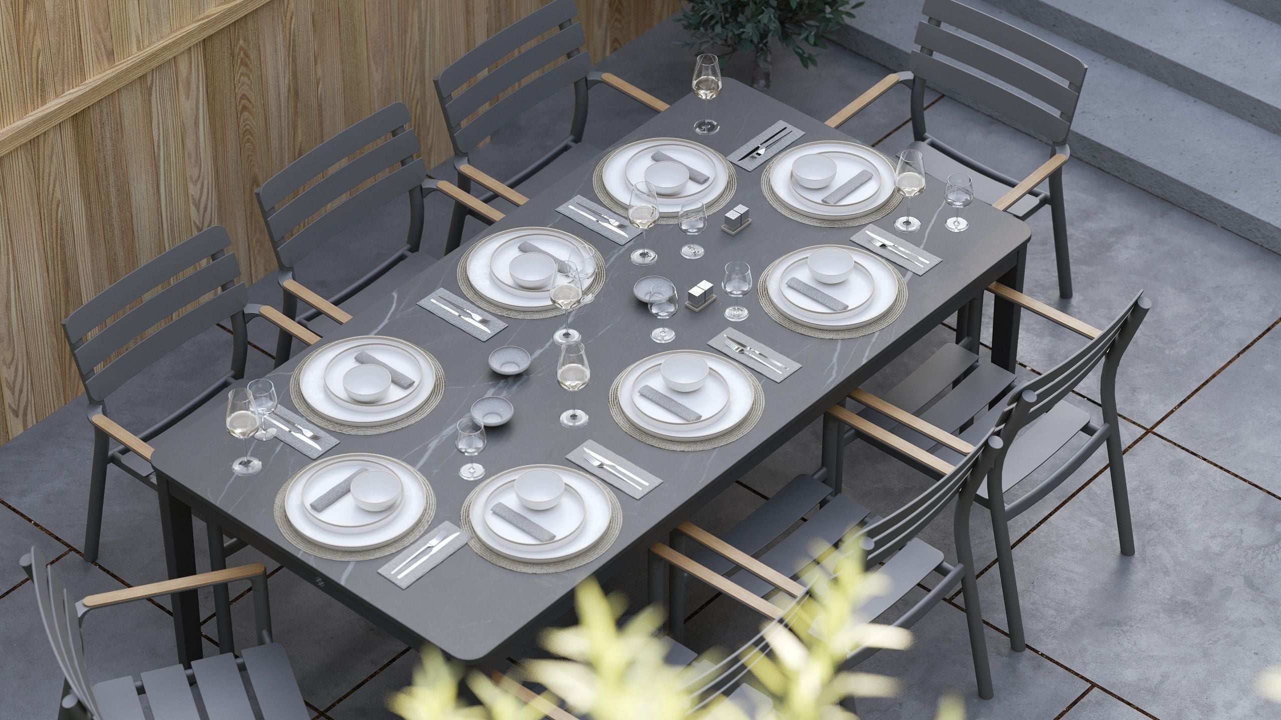 OuterStone Outdoor Dining Table + 8 595 Dining Armless Chairs